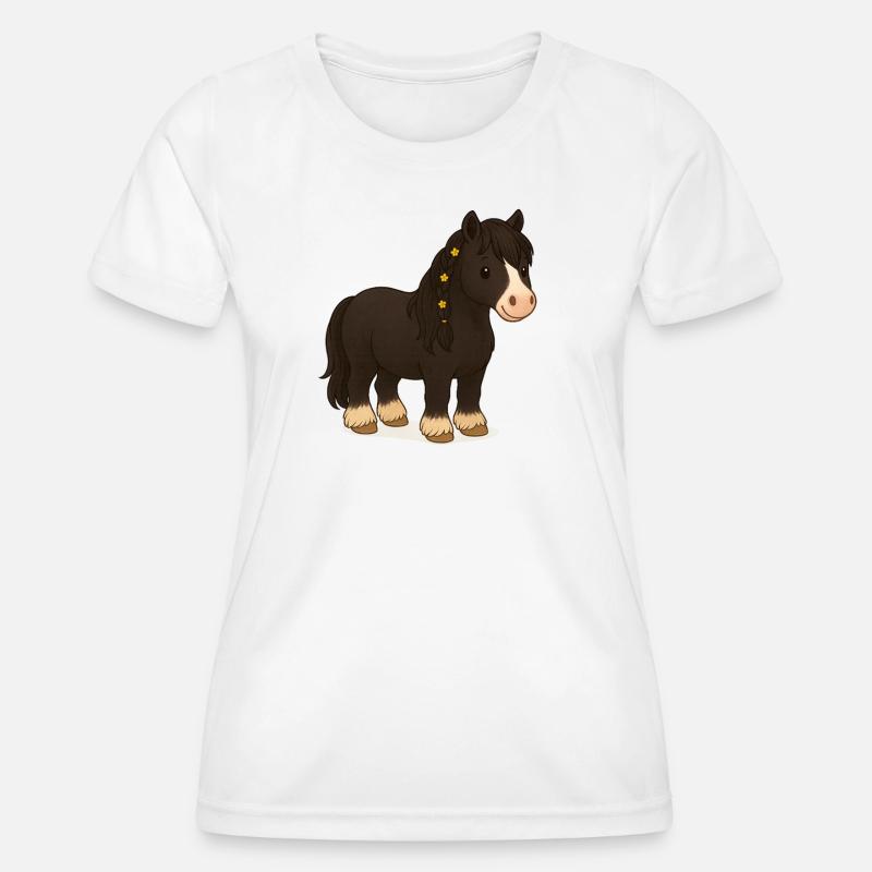 Black Tinker mare Katy with floral braid - Women's Functional T-Shirt - white