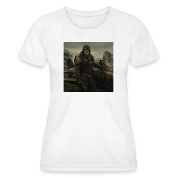 Pilote steampunk sur ruines postapo - T-shirt sport Femme - blanc - Devant - AI Model Female 172 dark (172cm)