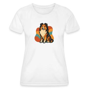 Lebhafter Shetland-Schäferhund Sunburst - Frauen Funktions-T-Shirt - Weiß - Vorne - AI Model Female 172 dark (172cm)