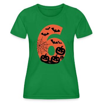 Gruseliges Halloween Nummer 6 mit Kürbissen und Fledermäusen - Frauen Funktions-T-Shirt - Kelly Green - Vorne - AI Model Female 172 dark (172cm)