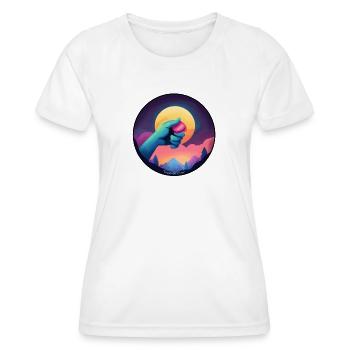 Main bleue tenant un jeton  - T-shirt sport Femme - blanc - Devant - AI Model Female 172 dark (172cm)