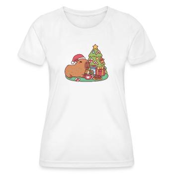 Cute Capybara Chilling Near Christmas Tree - Women's Functional T-Shirt - white - Front - AI Model Female 172 dark (172cm)