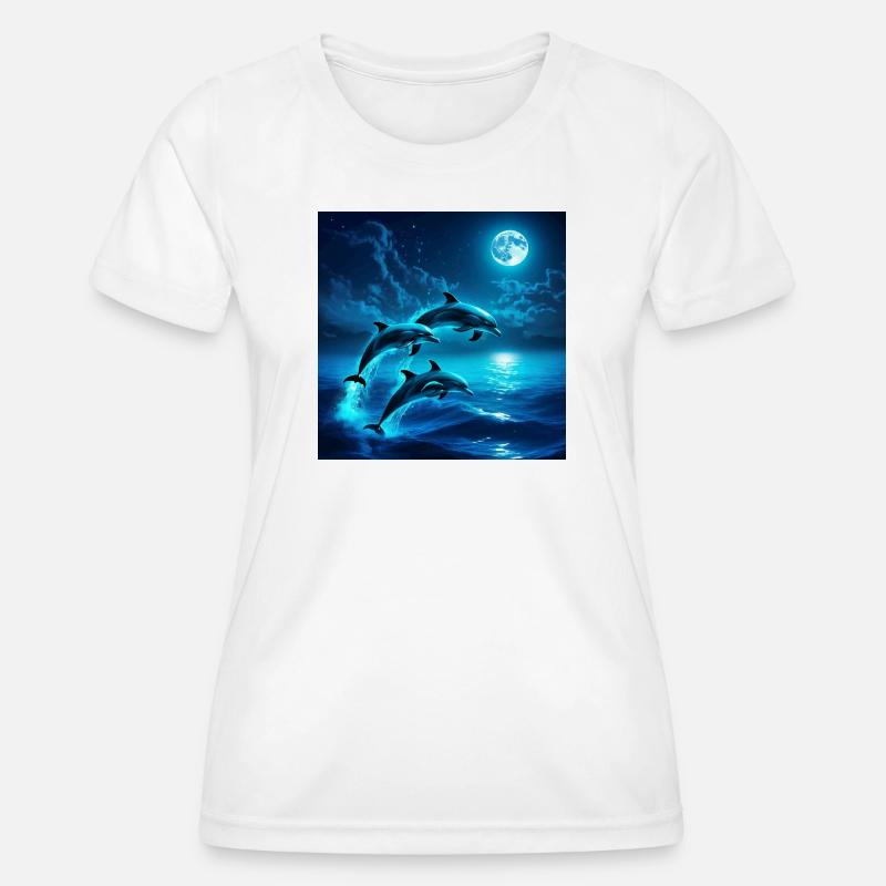 Moonlit Night Dolphin Jumps - Women's Functional T-Shirt - white