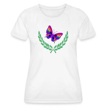 Schmetterling im grünen Lorbeerkranz - Frauen Funktions-T-Shirt - Weiß - Vorne - AI Model Female 172 dark (172cm)