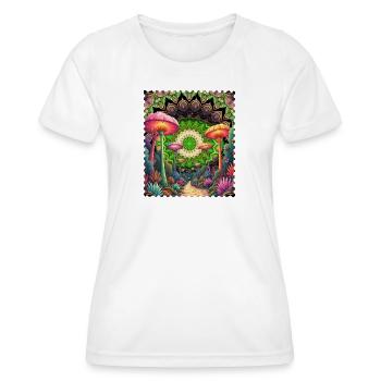 Psychedelische Pilzlandschaft Mandala - Frauen Funktions-T-Shirt - Weiß - Vorne - AI Model Female 172 dark (172cm)