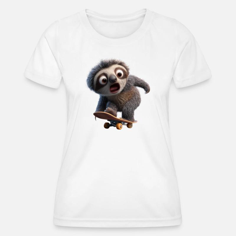 Sloth on Skateboard Funny Slow Cool - Women's Functional T-Shirt - white