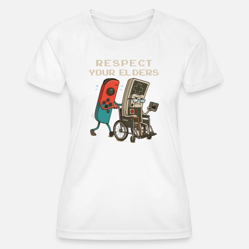 Respect Your Elders Funny Retro Gaming Controller - Women's Functional T-Shirt - white