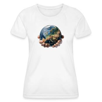 La Terre entre les mains : Responsabilité mondiale - T-shirt sport Femme - blanc - Devant - AI Model Female 172 dark (172cm)