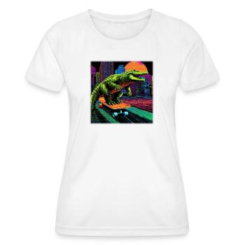 Pixel Art Crocodile – Retro Skater Synthwave - Women's Functional T-Shirt - white - Front - AI Model Female 172 dark (172cm)