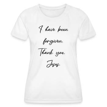 Je suis pardonné - Jésus-Christ a payé - T-shirt sport Femme - blanc - Devant - AI Model Female 172 dark (172cm)