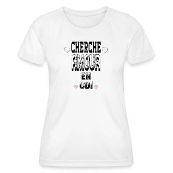 Cherche Amour en CDI - T-shirt sport Femme - blanc - Devant - AI Model Female 172 dark (172cm)