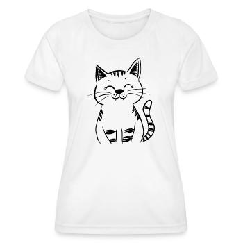 Minimal Smiling Cat Line Art – Happy Kitty - Frauen Funktions-T-Shirt - Weiß - Vorne - AI Model Female 172 dark (172cm)