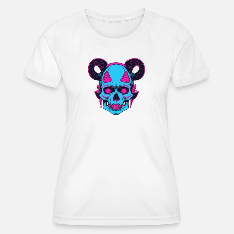 Neon Skull with Ram Horn - Women's Functional T-Shirt - white