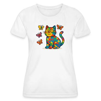 Chat patchwork aux papillons colorés - T-shirt sport Femme - blanc - Devant - AI Model Female 172 dark (172cm)