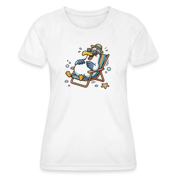 Relaxte Möwe am Strand - Frauen Funktions-T-Shirt - Weiß - Vorne - AI Model Female 172 dark (172cm)