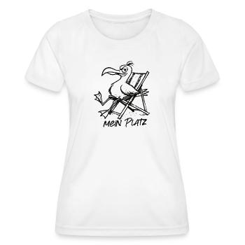 Pélican sur la chaise longue – Chez moi - T-shirt sport Femme - blanc - Devant - AI Model Female 172 dark (172cm)