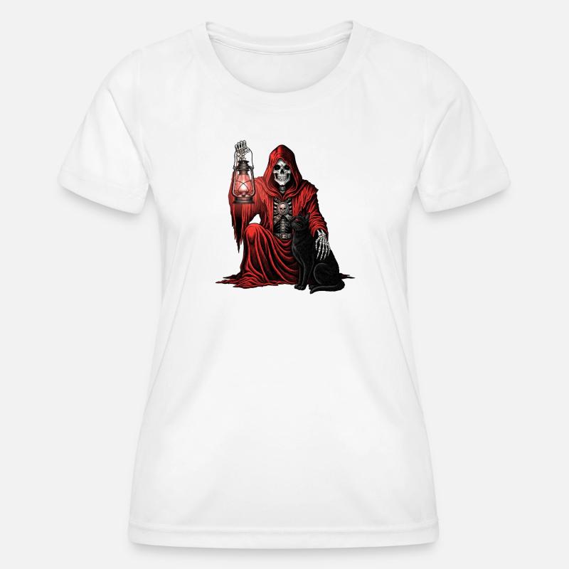 Red Hood Grim Reaper Lantern Cat - Women's Functional T-Shirt - white