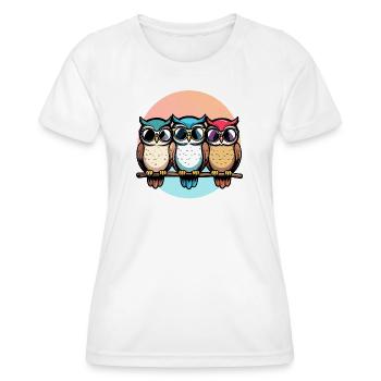 Drei coole Eulen mit Sonnenbrille bunt Eulen Motiv - Frauen Funktions-T-Shirt - Weiß - Vorne - AI Model Female 172 dark (172cm)