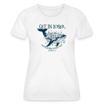 Flower Whales Bible Verse Illustration - Women's Functional T-Shirt - white - Front - AI Model Female 172 dark (172cm)