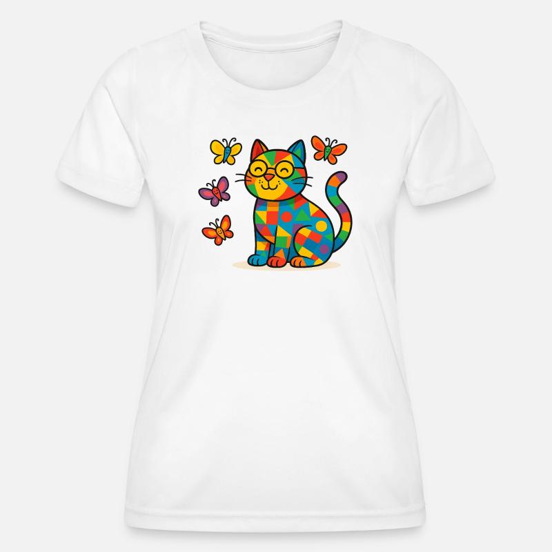 Patchwork Cat and Butterflies - Women's Functional T-Shirt - white