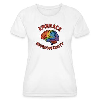 Rainbow Brain Umarmt Neurodiversität - Frauen Funktions-T-Shirt - Weiß - Vorne - AI Model Female 172 dark (172cm)