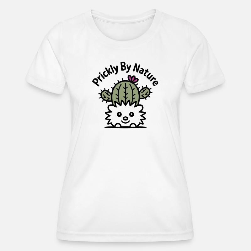 Cactus hedgehog with flower - Women's Functional T-Shirt - white