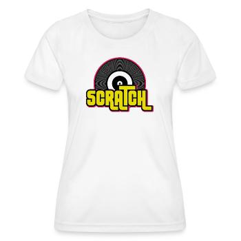 Scratch DJ Vinyl Record Graphic - Frauen Funktions-T-Shirt - Weiß - Vorne - AI Model Female 172 dark (172cm)