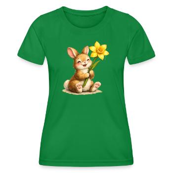 Hase mit gelber Frühlingsblume  - Frauen Funktions-T-Shirt - Kelly Green - Vorne - AI Model Female 172 dark (172cm)