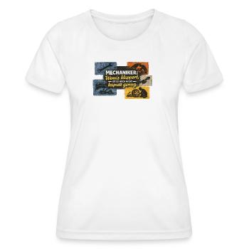 Mechaniker Spruch Illustration - Frauen Funktions-T-Shirt - Weiß - Vorne - AI Model Female 172 dark (172cm)