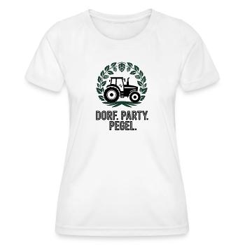 VILLAGE. LA FÊTE. NIVEAU. Village de Tracteurs, enfants, agriculteurs - T-shirt sport Femme - blanc - Devant - AI Model Female 172 dark (172cm)