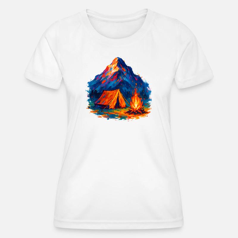 Colored mountain camping tent by the fire - Women's Functional T-Shirt - white