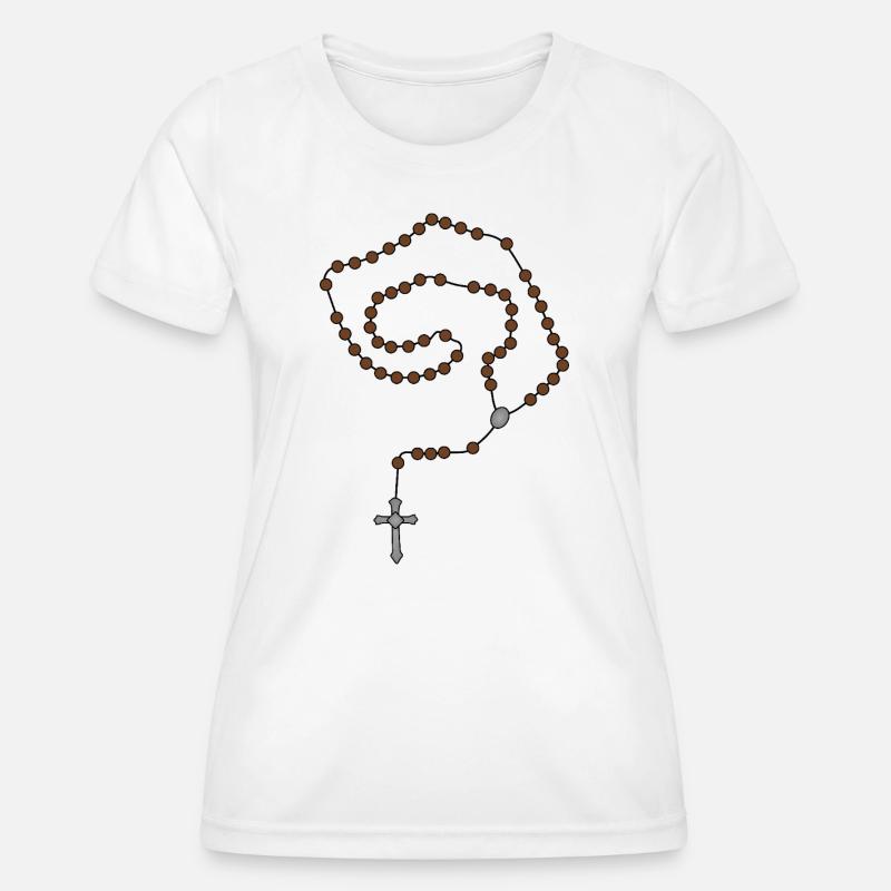 Spiral Rosary Beads on Black - Women's Functional T-Shirt - white