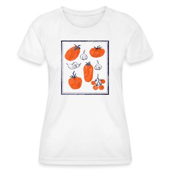 Motif bulbe tomate à l’ail - T-shirt sport Femme - blanc - Devant - AI Model Female 172 dark (172cm)