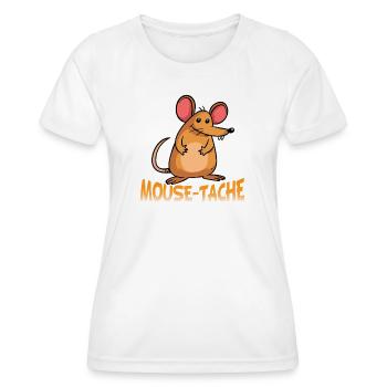 Mouse-Tache Funny Mouse Pun Cartoon Graphic - Frauen Funktions-T-Shirt - Weiß - Vorne - AI Model Female 172 dark (172cm)