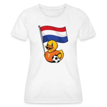 Holland Football Fan Duck with Flag, Netherlands - Women's Functional T-Shirt - white - Front - AI Model Female 172 dark (172cm)
