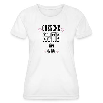 Cherche Amitié en CDI - T-shirt sport Femme - blanc - Devant - AI Model Female 172 dark (172cm)