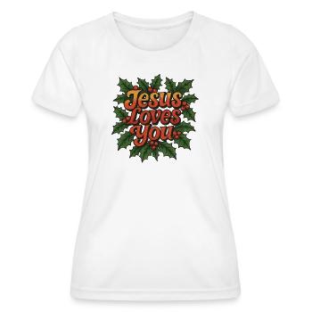 Jésus t’aime, Holly - T-shirt sport Femme - blanc - Devant - AI Model Female 172 dark (172cm)