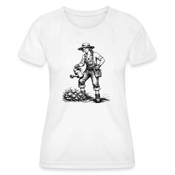Gärtnerin beim Blumen gießen – Vintage Illustratio - Frauen Funktions-T-Shirt - Weiß - Vorne - AI Model Female 172 dark (172cm)