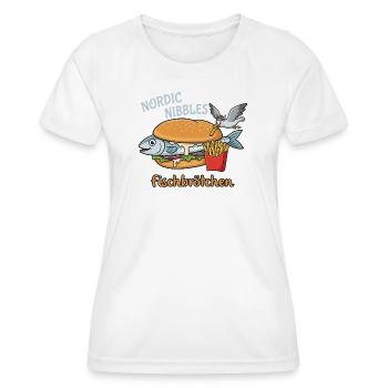 Lustiges Fischbrötchen Küstenhumor Nordsee - Frauen Funktions-T-Shirt - Weiß - Vorne - AI Model Female 172 dark (172cm)