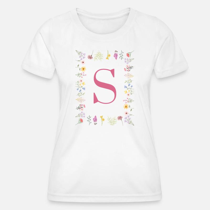 Initial S Floral Monogram - Women's Functional T-Shirt - white