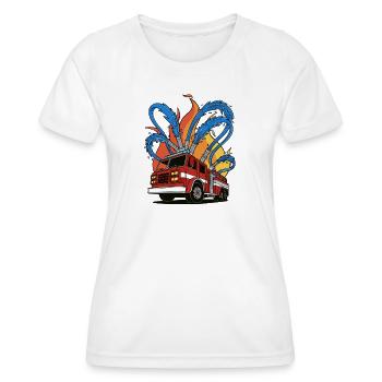Ein Feuerwehrauto löscht ein Feuer – eine Rettungsaktion - Frauen Funktions-T-Shirt - Weiß - Vorne - AI Model Female 172 dark (172cm)