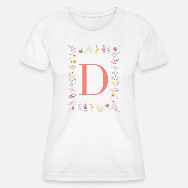 Floral initials "D", letters monogram - Women's Functional T-Shirt - white
