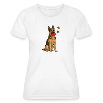 Deutscher Schäferhund mit Herz und Schmetterlingen - Frauen Funktions-T-Shirt - Weiß - Vorne - AI Model Female 172 dark (172cm)