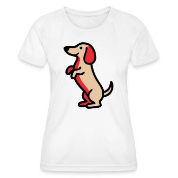 Süßer Dackel Hund Männchen Comic - Frauen Funktions-T-Shirt - Weiß - Vorne - AI Model Female 172 dark (172cm)