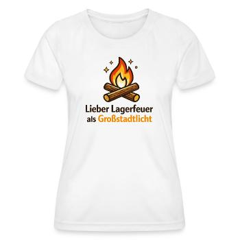 Lagerfeuer gegen Großstadtlicht - Frauen Funktions-T-Shirt - Weiß - Vorne - AI Model Female 172 dark (172cm)