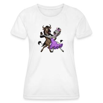Wildebeest and zebra in elegant ball dance waltz - Women's Functional T-Shirt - white - Front - AI Model Female 172 dark (172cm)