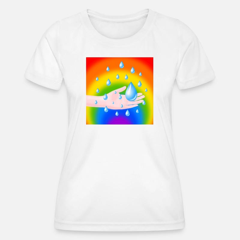 Rainbow Rain Drop and a Hand - Women's Functional T-Shirt - white