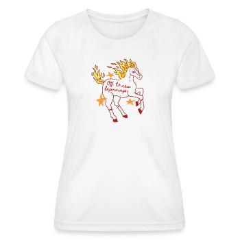 Cheval de feu : L’aube du nouveau - T-shirt sport Femme - blanc - Devant - AI Model Female 172 dark (172cm)