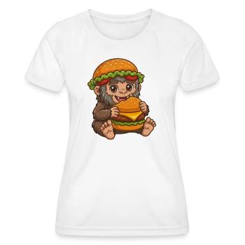Mignon Sasquatch Bigfoot Cartoon Burger de restauration rapide - T-shirt sport Femme - blanc - Devant - AI Model Female 172 dark (172cm)