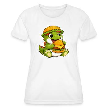 Mignon dessin animé T-Rex, Dino Burger, Reptile de restauration rapide - T-shirt sport Femme - blanc - Devant - AI Model Female 172 dark (172cm)